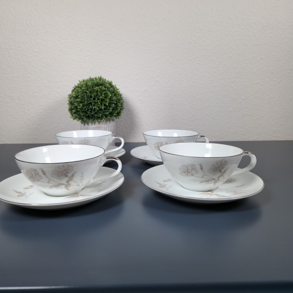 VTG Mikasa Fine China Harmony 6153 Tea Cup & Saucer Set of 4 Yamato Japan Floral